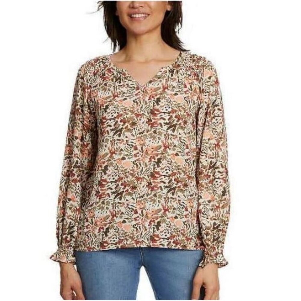 Jessica Simpson Women's Boho Cream Floral Long Sleeve Blouse Size S
